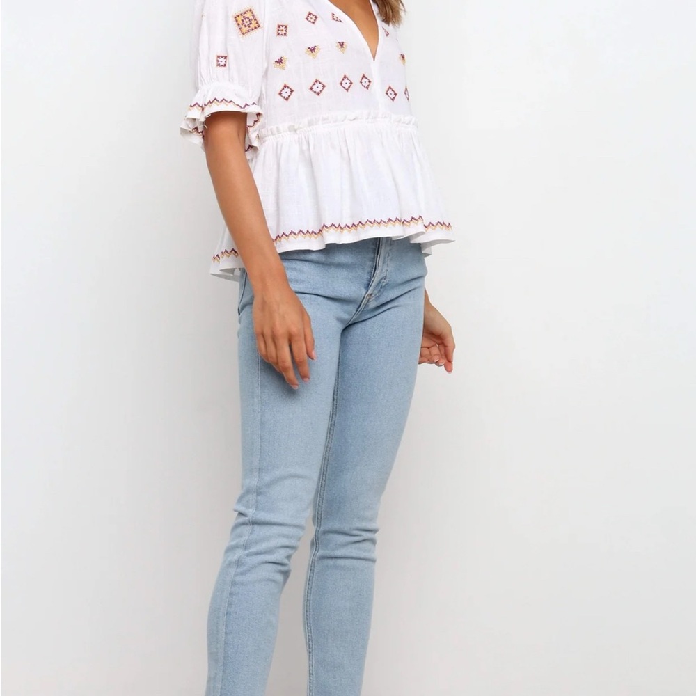 Dawston Embroidered White Boho Top - Picture 5 of 11